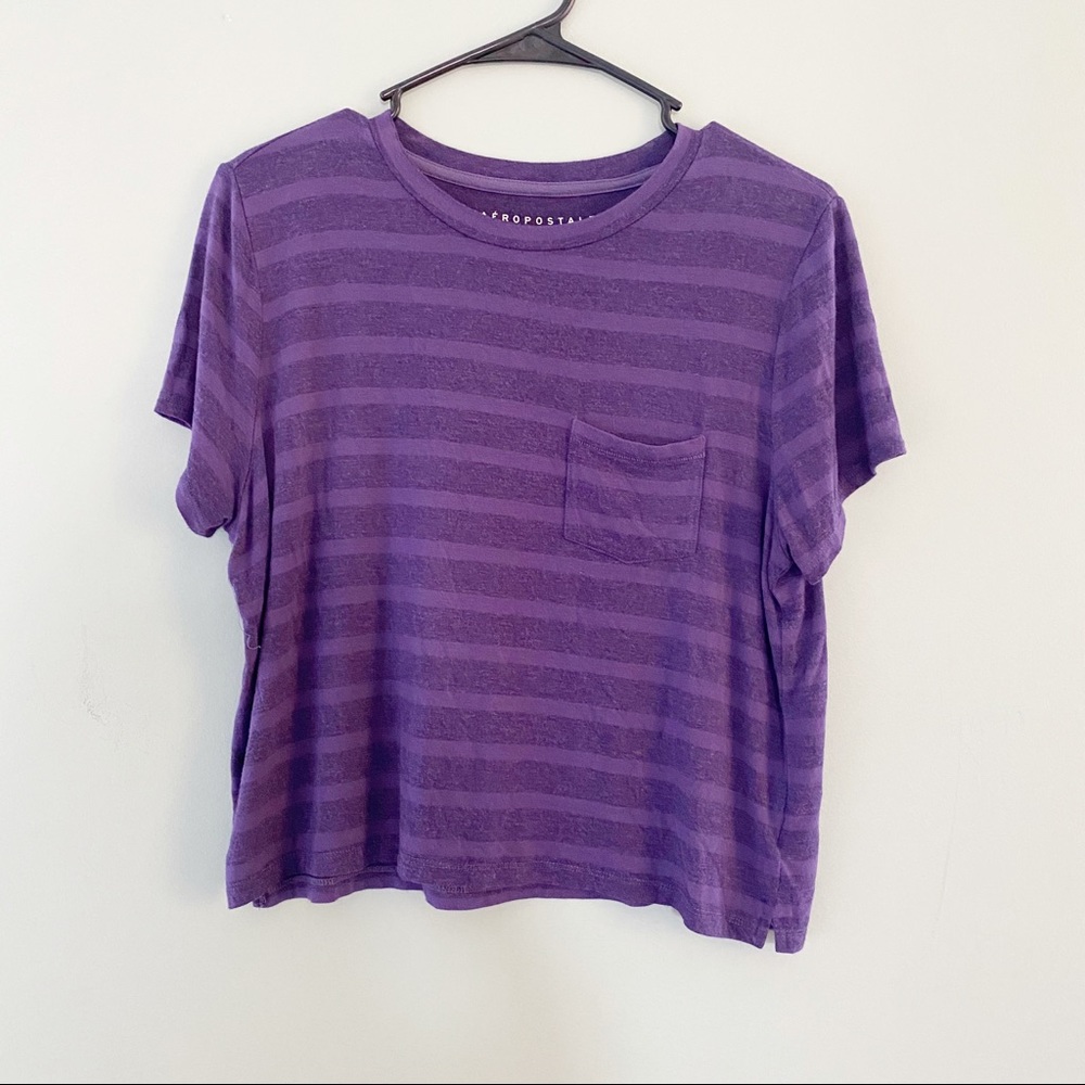 Aeropostale Striped Tee Crop Top Purple Size Large